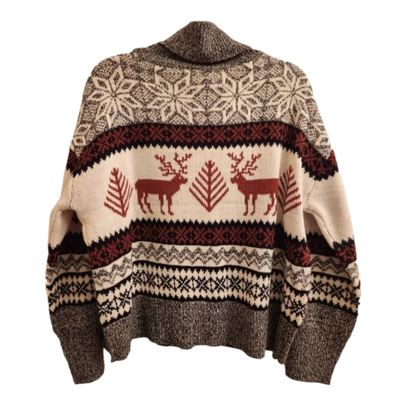 Holiday Festive Christmas Sweater Reindeer Gray White Black Tan Size Large - Picture 2 of 3